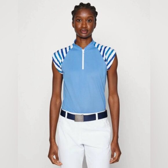 NWT RLX RALPH LAUREN Golf 2/15 HRBR BLUE Cap Sleeve Pique Shirt Size S - Picture 1 of 16